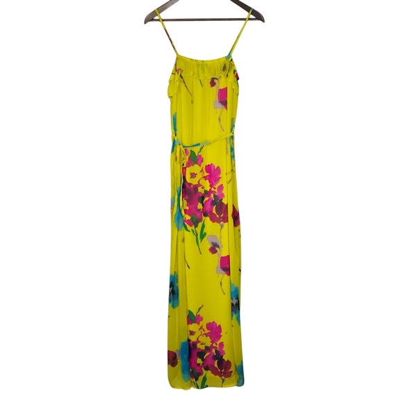 Old Navy Yellow Floral Ruffled Tie Waist Maxi Dress Spring Colorful Size Small - Picture 1 of 14